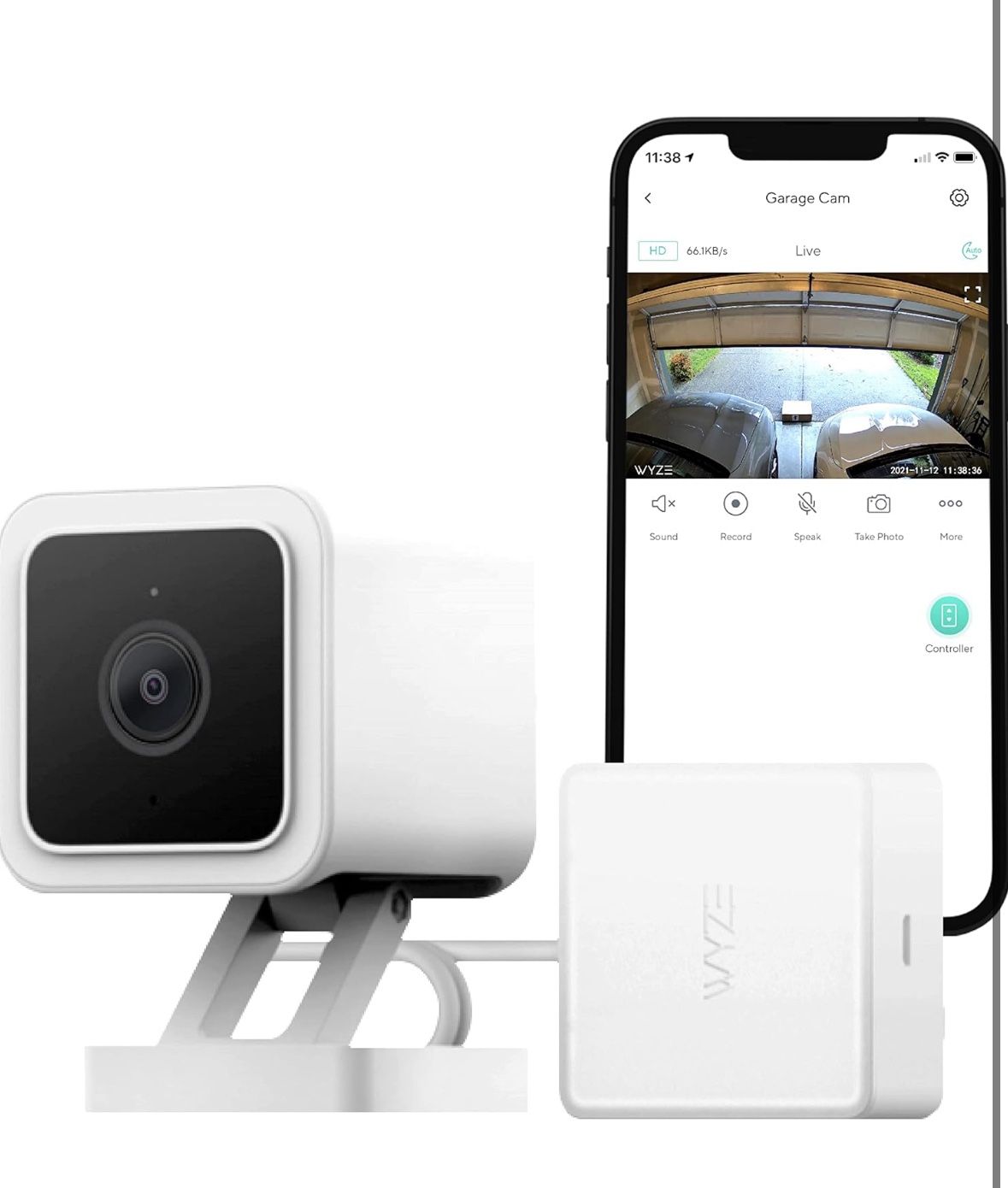Wyze Smart Garage Door Opener w/built-in HD Video, Remotely Control Garage Door, 1080p HD Video w/Color Night Vision, Two-Way Audio