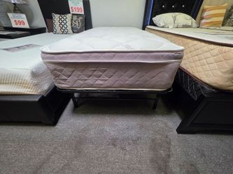 Brand new black twin metal frame + 12" thick soft pillowtop twin mattress