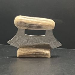 Vintage 6" Stainless Steel ALASKA ULU Faux Antler Resin Handle Whale Lard Knife