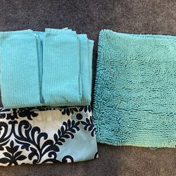 10 Piece Bath Set - Shower Curtain, Bath Mat, 4 Bath Towels, And 4 Hand Towels