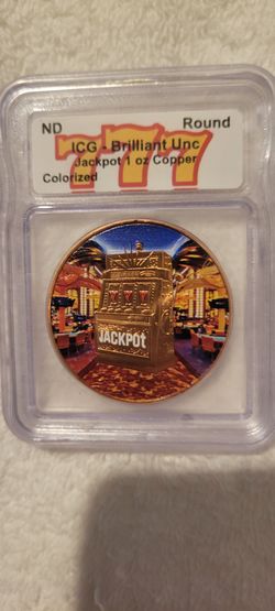 FAMOUS LAS VEGAS "777" Slot Machine TOKEN MS 70  ICG 1 Oz. Fine Copper Round