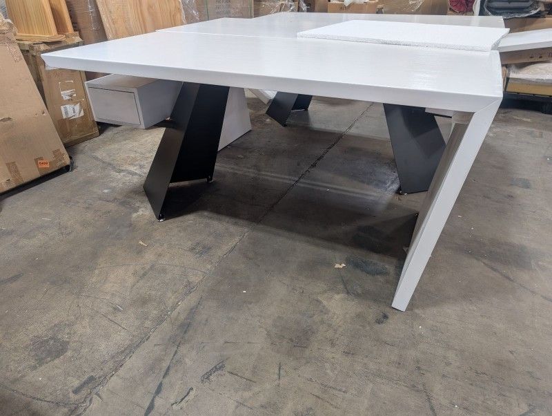 63" Modern Office Desk With Drawer Writing Desk With White & Black Finish