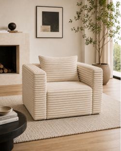 Oversized Beige Corduroy Lounge Chair – Deep Seat Accent Chair