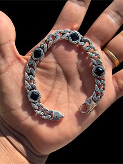 925 Sterling Silver Bracelet with Black Onyx • 34.5g • 8 Inch 