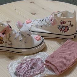 KIDS Hello Kitty High Top Girls' Sneakers White Pink size 13.5 Kids to 1Y 