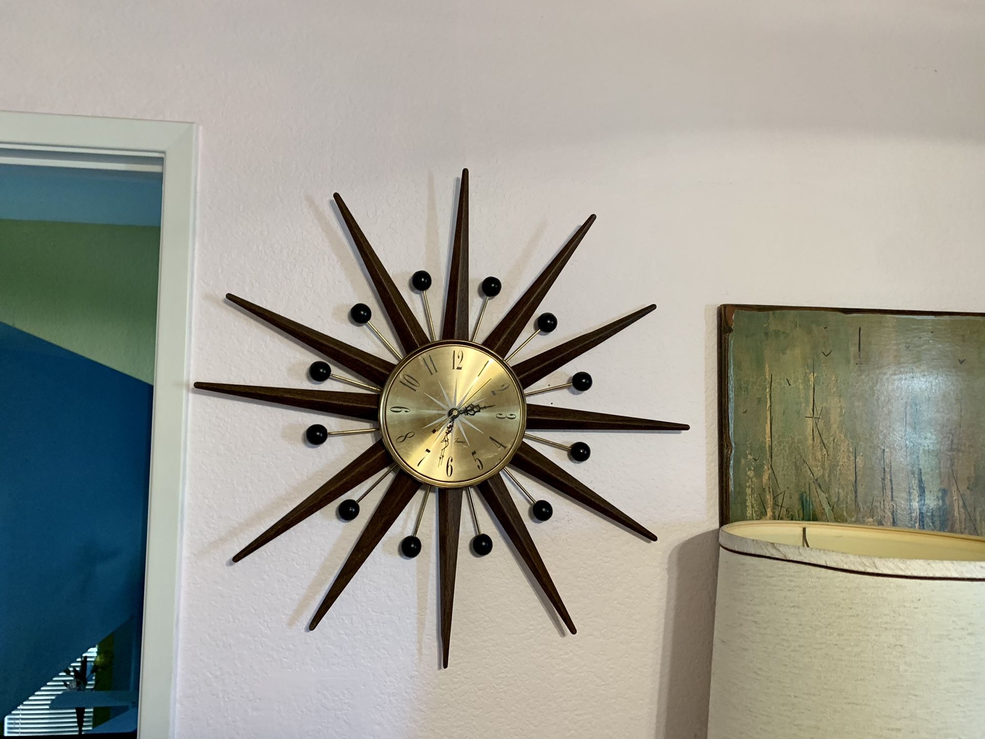 Vintage Mid Century Modern Seth Thomas Atomic Starburst Clock 25” Works Great!