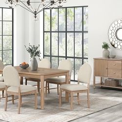 NATURAL BEIGE 7 PIECE DINING ROOM TABLE SET SIDE CHAIRS