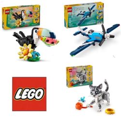 BUNDLE OF 3: LEGO Creator 3 in 1 Aircraft Plane, Tropical Toucan & Playful Cat