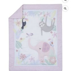 Little Love by NoJo Tropical Garden 3-Pc Mini Crib Bedding Set, Pink Jungle Animals
