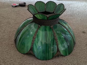 Vintage Green Slag Glass Floral 18½" x 11" Hanging/Table Lamp Shade Open to offer