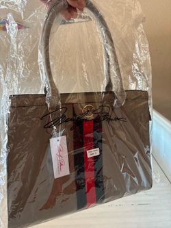 MARILYN MONROE Large Tan Tote/Purse New With Tags Has Black And Red Stripe