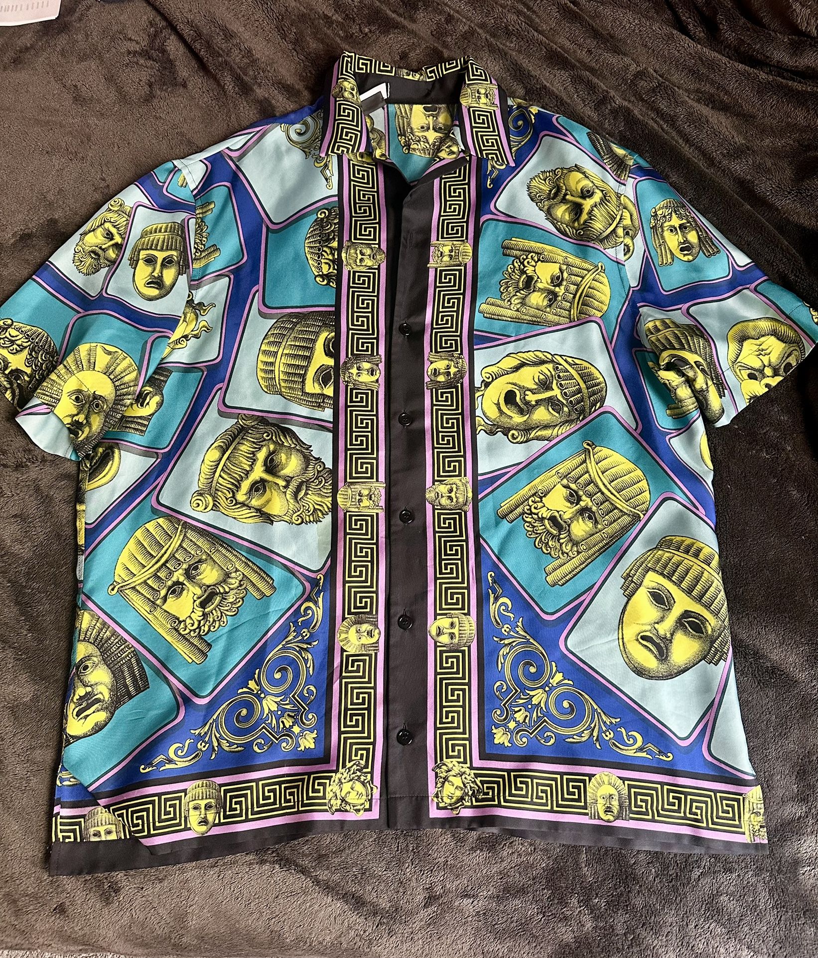 Authentic Versace Silk Shirt – Americana Fit – Baroque Greco Print – Size 50 (M/L)