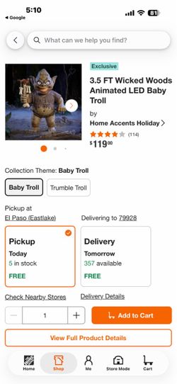 Home Accents Holiday 3.5 FT Wicked Woods Animated LED Baby Troll