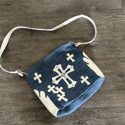 Denim Crossbody Bag – Blue & White Cross Design