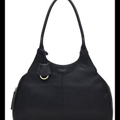 Radley London Spruce Gardens Large Zip Top Leather Shoulder Bag/black/nwt