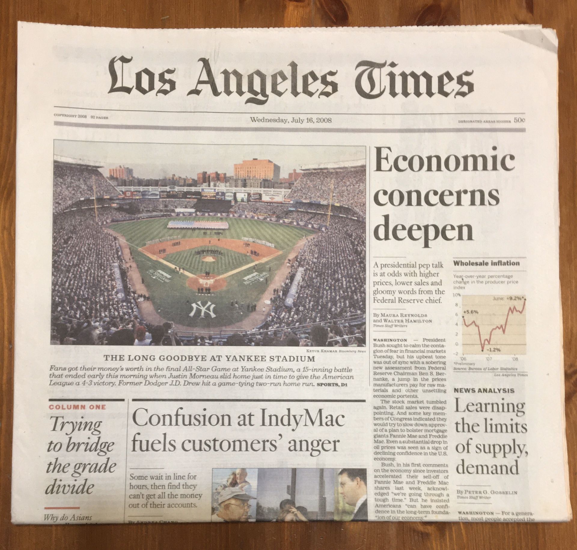 (1 SET) LOS ANGELES TIMES: THE FINAL MLB ALL STAR GAME AT YANKEE STADIUM