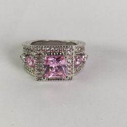 WOMENS SILVER TONE PINK RHINESTONE RING SIZE 5 💍💍💍 NEW CONDITION RING FOR WOMEN ✨HIGH QUALITY    