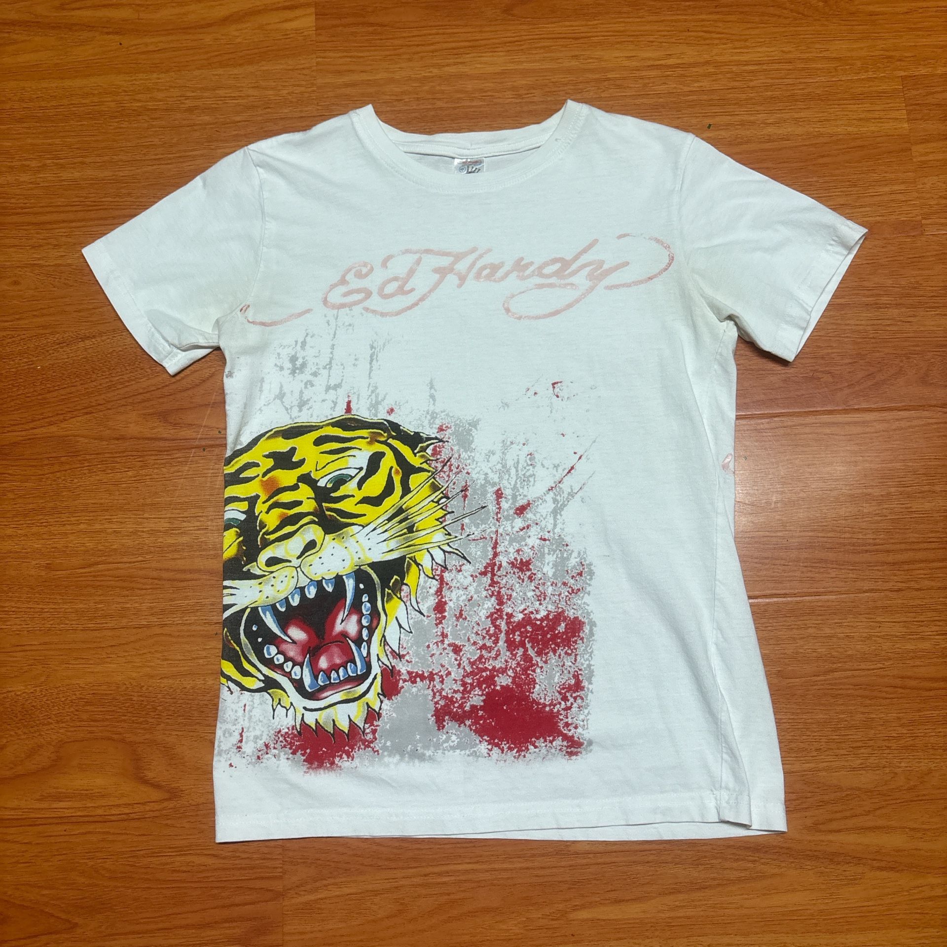 Vintage Y2K Ed Hardy Tiger Blood Splatter Shirt Size M