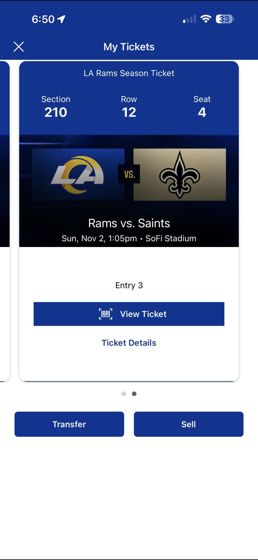 4 Tickets For Saints vs. Rams Game