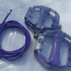 PURPLE 1/2" Pedals with Matching  Brake wire Housing - BMX Beach Cruiser