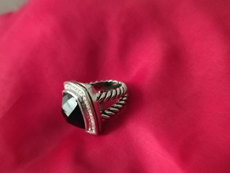David Yerman Onyx And Diamond Ring Silver Size 7