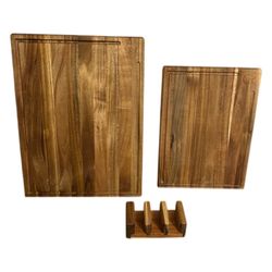 Waldwerk Acacia Wood Cutting Board Set 2 Boards Juice Groove with Stand