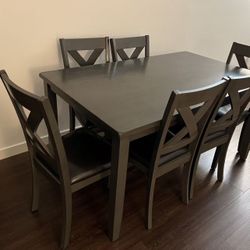 6-Piece Dining Table Set – Solid Wood – Modern Dark Finish