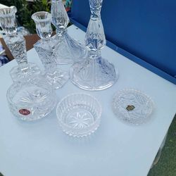 Real Authentic Crystal Set Candle Holders And Mini Trays 
