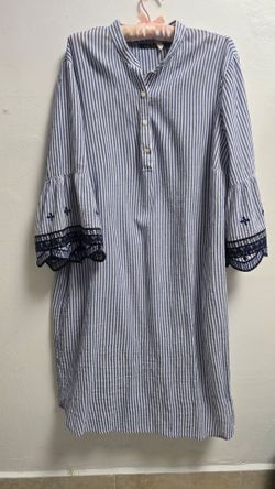 Lauren Ralph Lauren Blue White Striped Linen Tunic Dress Size 16