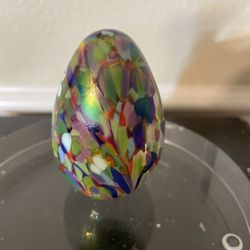 Murano-Style Art Glass Egg Paperweight Multicolored Confetti Design 3”