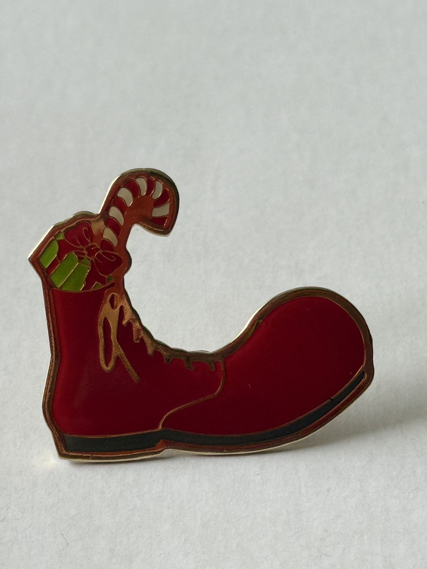 Vintage McDonald's Christmas lapel pin Red Shoe Candy Can & present