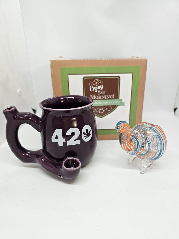 Premium Roast and Toast Novelty Ceramic Mug Purple Wake Bake 420 Glass Pipe

4.5" Orange Blue Spiral Elephant Glass Bowl Dry Pipe Smoking Pipe

Both a