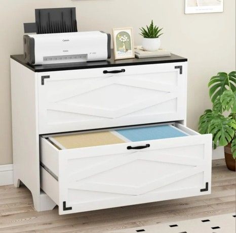 2 Drawer Farmhouse File Cabinet, Wood Lateral Filing Cabinet for Home Office, Large File Storage Printer Stand for A4/Letter Size Files, with Anti-til