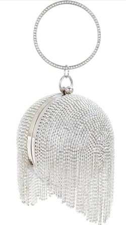Round Rhinestone Tassel Clutch Ball Handbag 