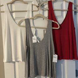Lot 3 Nordstrom Abound swing flowy deep V Neck tank tops red white gray 2 nwt   White and grey are NWT Red has no tags - so I might have worn it  Supe