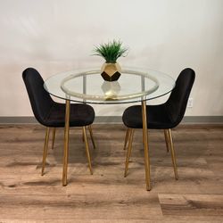 Black Gold Modern Glass Velvet Dining Set