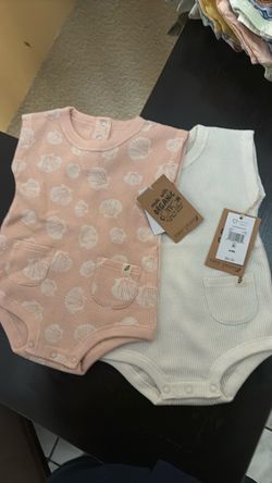 Baby Organic Cotton Rompers Set of 2. 6-9m
