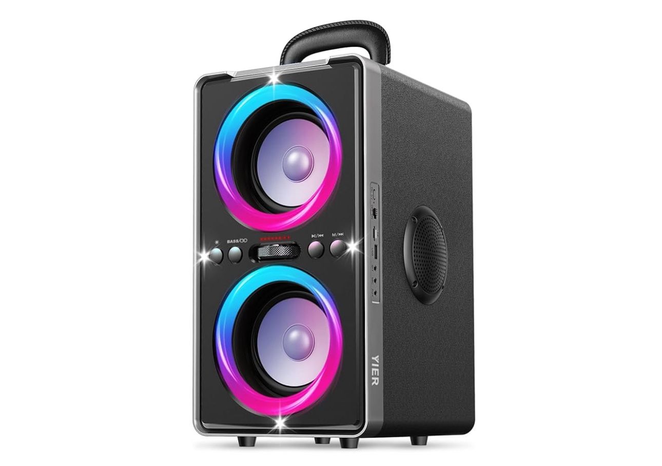 Portable Bluetooth Speaker, 200W (Peak) Loud Sound Stereo with subwoofer, Fast Charging, 20H Playtime, Wireless TWS Speakers with LED Light for Party