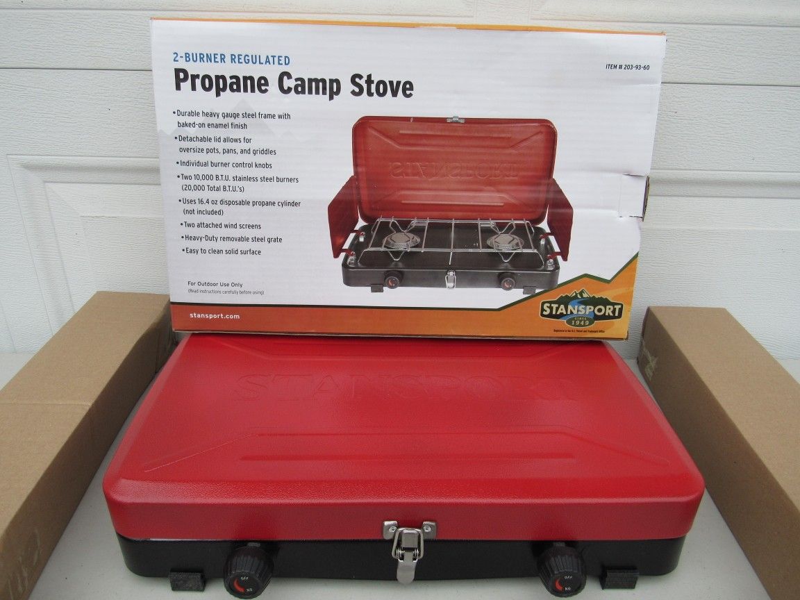 Camp Stove Red 2 Burner Regulated Propane Stansport 203-93-60 NEW
