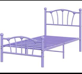 New Open Box Garvee Twin Size Heart Shaped Ends Metal Platform Bed Frame, Purple