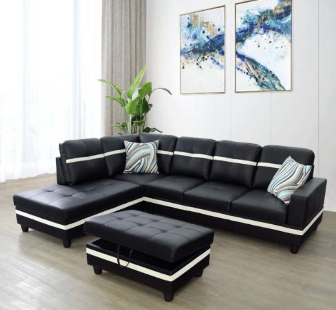 New Black Sectional Sofa Couch Set
