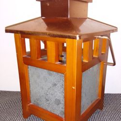 Handcrafted  Lantern Solid Wood And Glass With Copper Roof
