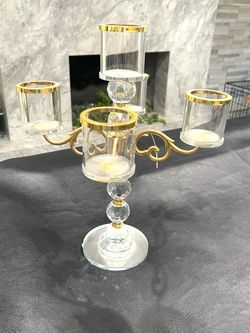 Elegant, gold and crystal 5 light candle holder
