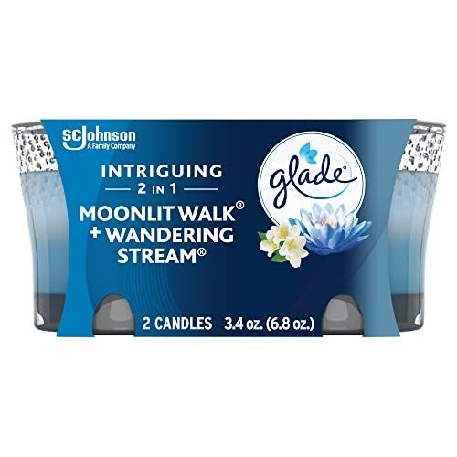 4 Glade Candle Jar, Air Freshener, 2in1, Moonlit Walk & Wandering Stream, 3.4 Oz