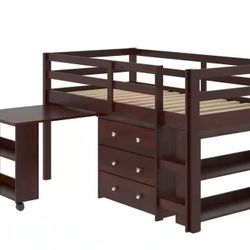 Junior Loft Bed With Dresser, Bookcase, And Desk