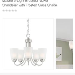 5-Light Brushed Nickel Chandelier with Frosted Glass Shade