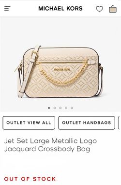 Michael Kors Gold Jet Set Large Metallic Logo Jacquard Crossbody Bag
