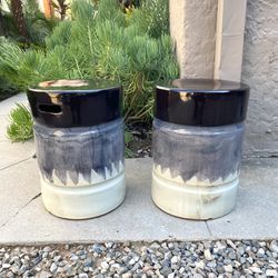 West Elm Glazed Ceramic Indoor Outdoor Drum Side Tables
