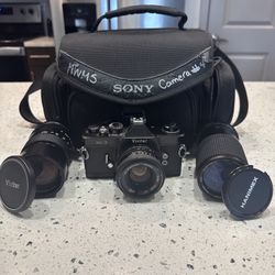 VIVITAR XC3 35mm SLR Film Camera w/ 50mm f/2 M42 screw mount lens &more WORKING