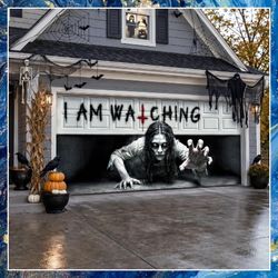 Halloween Garage Door Scary Cover 7x16ft. With Mounting Accessories. New, in bag.
